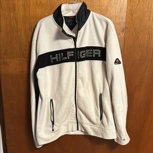 Vintage Black and White Tommy Hilfiger zip up Fleece, Men’s XL
